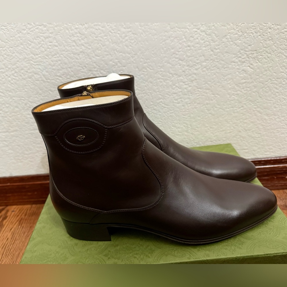 Gucci 719742 Men's Black Leather GG Ankle Chelsea Boots New Waxed Calf